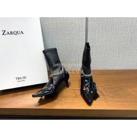 Nina Zarqua Black Patent Leather Chain High Heeled Boots For Women 