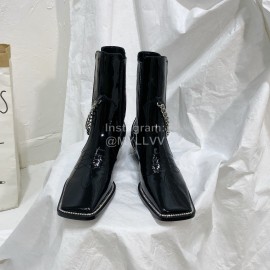 Nina Zarqua Black Patent Leather High Heeled Chain Boots For Women 
