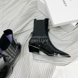 Nina Zarqua Black Patent Leather High Heeled Chain Boots For Women 