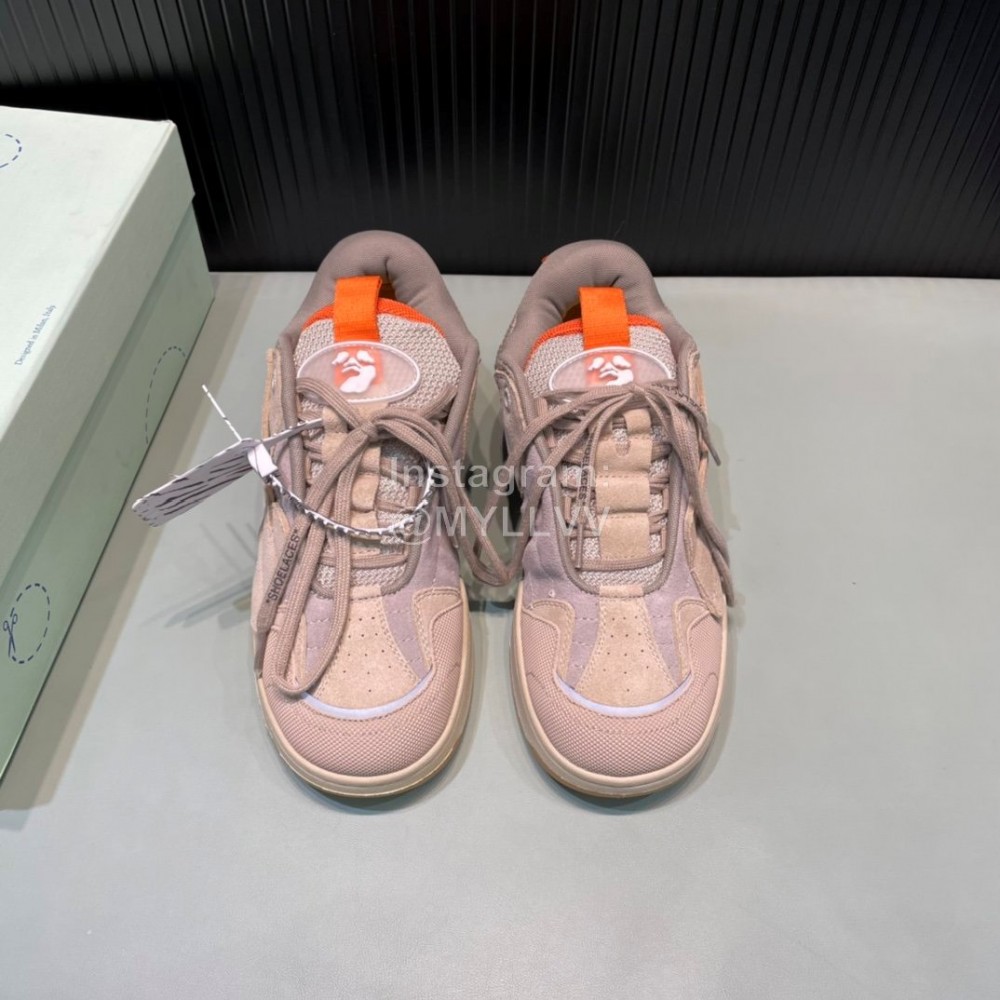 Off White Leather Mesh Casual Sneakers For Men Beige