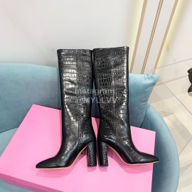 Paris Texas Crocodile Leather Thick High Heeled Long Boots For Women Black