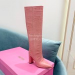 Paris Texas Crocodile Leather Thick High Heeled Long Boots For Women Pink