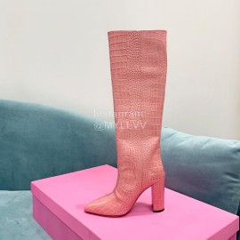 Paris Texas Crocodile Leather Thick High Heeled Long Boots For Women Pink