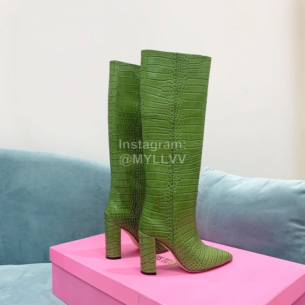 Paris Texas Crocodile Leather Thick High Heeled Long Boots Green For Women
