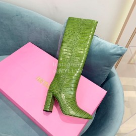 Paris Texas Crocodile Leather Thick High Heeled Long Boots Green For Women