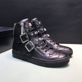 Plein Cowhide High Top Shoes For Men Black