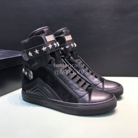 Plein Black Cowhide High Top Shoes For Men 