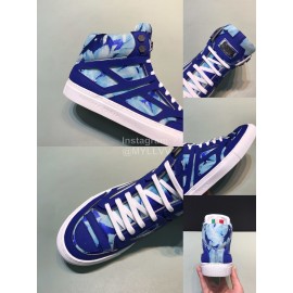 Plein  Camouflage Printing Leather High Top Sneakers For Men Blue