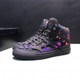 Plein  Camouflage Printing Leather High Top Sneakers For Men Black