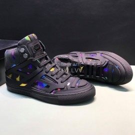 Plein  Camouflage Printing Leather High Top Sneakers For Men Black