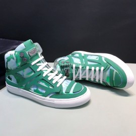 Plein  Camouflage Printing Leather High Top Sneakers For Men Green