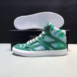 Plein  Camouflage Printing Leather High Top Sneakers For Men Green