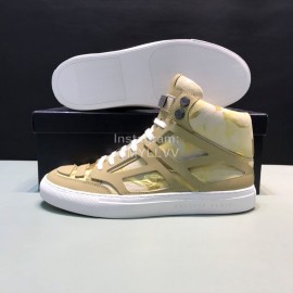 Plein  Camouflage Printing Leather High Top Sneakers For Men Khaki