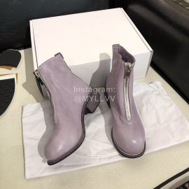 Piero Guidi Soft Leather Thick High Heeled Short Boots For Women Purple