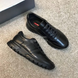 Prada Black Calf Leather Lace Up Sneakers For Men