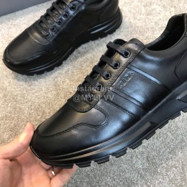 Prada Black Calf Leather Lace Up Sneakers For Men