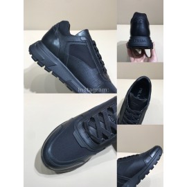 Prada Black Palmprint Leather Mesh Sneakers For Men