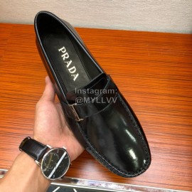 Prada Calf Leather Casual Business Shoes Black For Men 