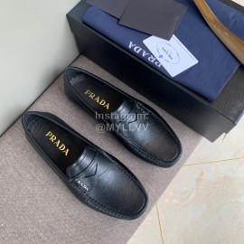 Prada Calf Leather Business Casual Shoes For Men Black