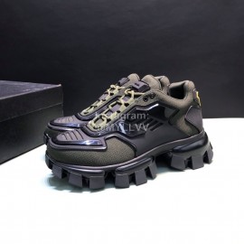 Prada Cowhide Nylon Thick Soled Sneakers For Men And Women Green