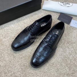 Prada Black Cowhide Lace Up Casual Shoes For Men