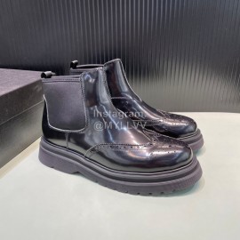 Prada Calf Leather Canvas High Top Shoes For Men 