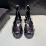 Prada Calf Leather Canvas High Top Shoes For Men Black