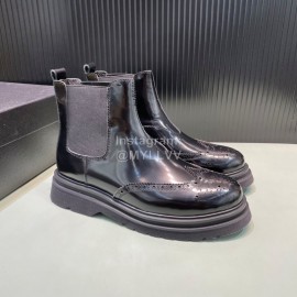 Prada Calf Leather Canvas High Top Shoes For Men Black