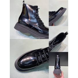 Prada Calf Leather Canvas Lace Up High Top Shoes For Men 