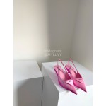 Prada Spring Summer New Leather Pointed High Heel Sandals Rose Red