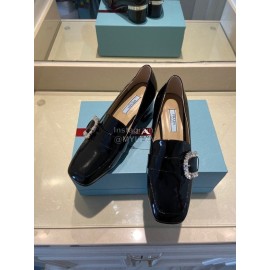 Prada Spring Fashion Patent Leather High Heel Shoes For Women Black