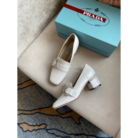 Prada Spring Fashion Patent Leather High Heel Shoes For Women White