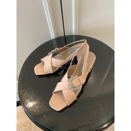 Prada Spring Fashion Patent Leather High Heel Sandals For Women Apricot