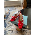 Prada Spring Fashion Patent Leather High Heel Sandals For Women Red
