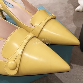 Prada Spring New Leather Pointed High Heel Sandals For Women Yellow