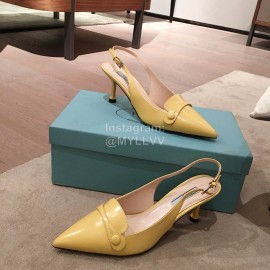 Prada Spring New Leather Pointed High Heel Sandals For Women Yellow