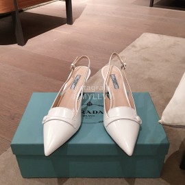 Prada Spring New Leather Pointed High Heel Sandals For Women White