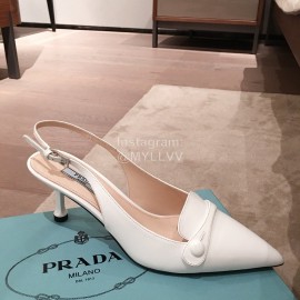 Prada Spring New Leather Pointed High Heel Sandals For Women White