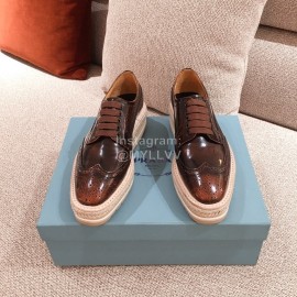 Prada New Leather Woven Thick Soles Shoes For Women Coffee