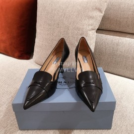 Prada Autumn Winter New Leather Pointed High Heels For Women Black