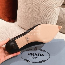 Prada Autumn Winter New Leather Pointed High Heels For Women Black