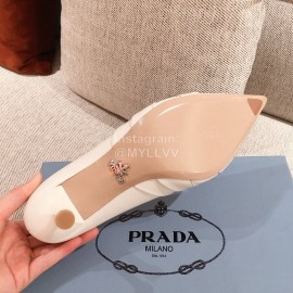 Prada Autumn Winter New Leather Pointed High Heels For Women White