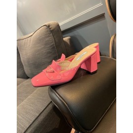 Prada Fashion Patent Leather High Heel Sandals For Women Pink
