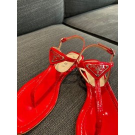 Prada Fashion Patent Leather Flip Flops For Women Orange Red