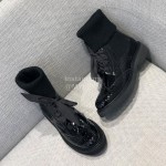 Prada Fashion Black Leather Lace Up Boots For Women 