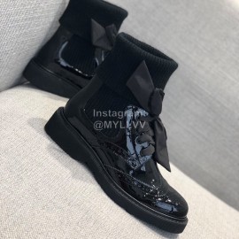 Prada Fashion Black Leather Lace Up Boots For Women 