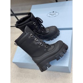 Prada Winter New Leather Thick Soles Boots For Women Black