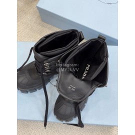 Prada Winter New Leather Thick Soles Boots For Women Black