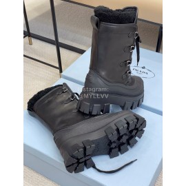 Prada Winter New Leather Thick Soles Boots For Women 