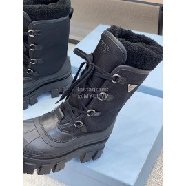 Prada Winter New Leather Thick Soles Boots Black For Women 